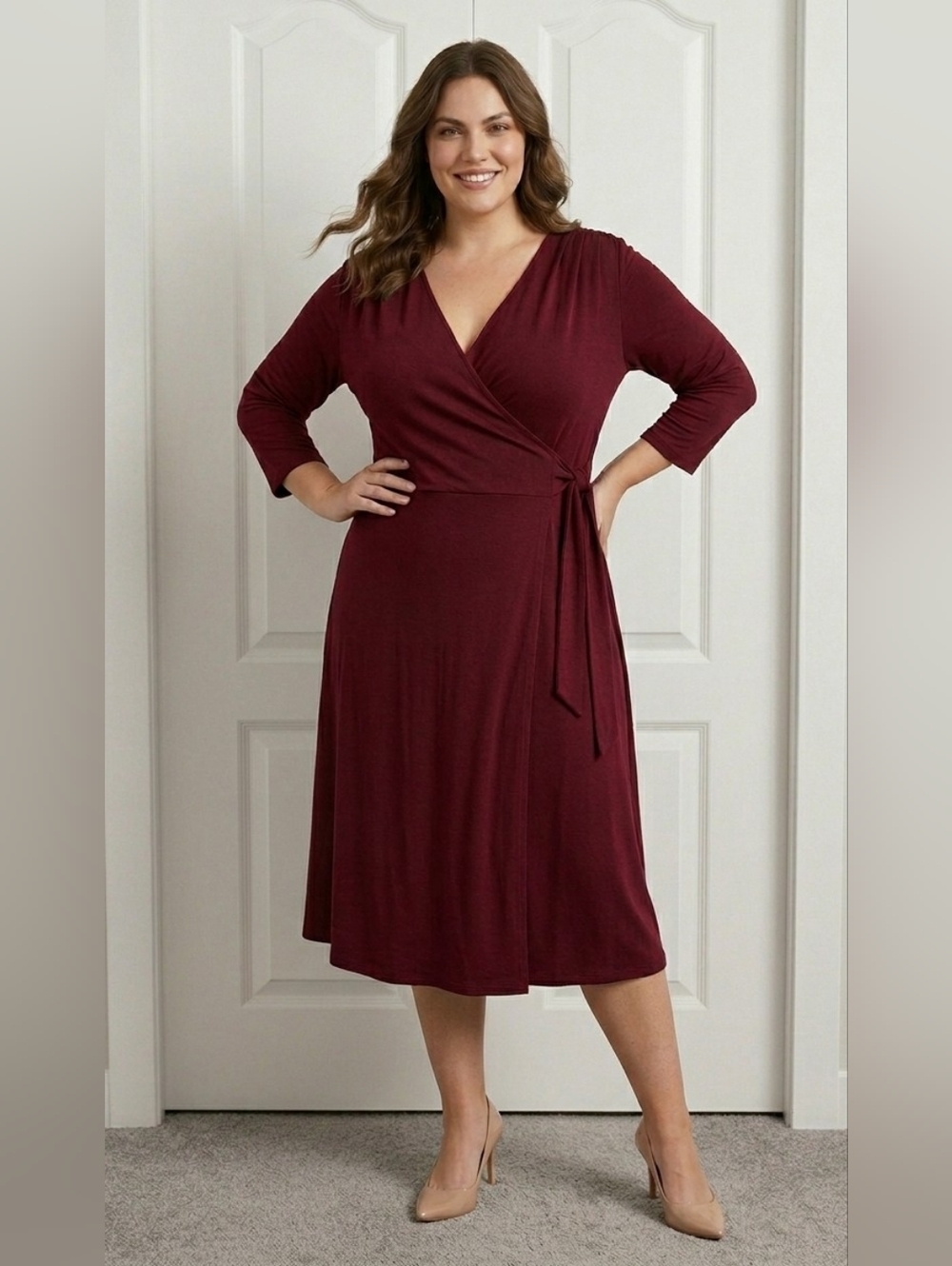 Banana Republic Burgundy Gemma Wrap Dress Midi 3/4 Sleeve. Size XL. NWT